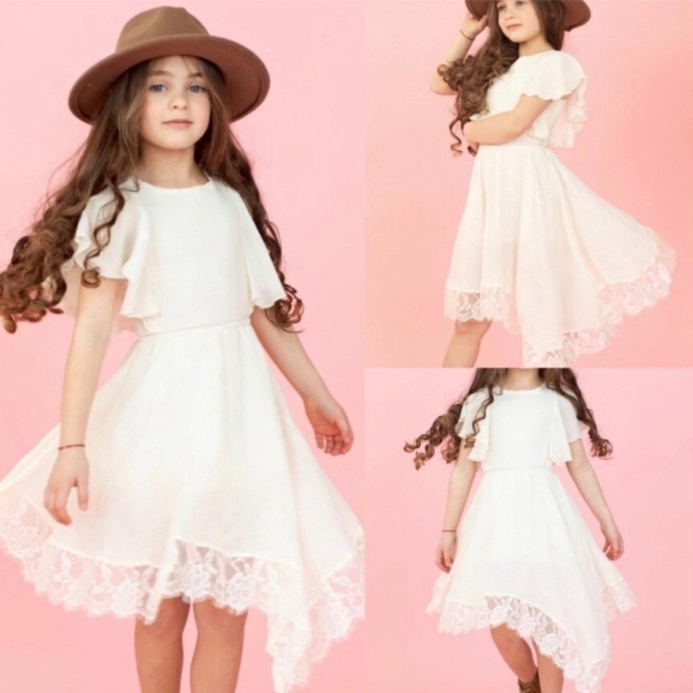 Joyfolie Lakynna Girls Asymmetrical Dress Lace‎ Flutter Party Occasion Sz 5 NWT